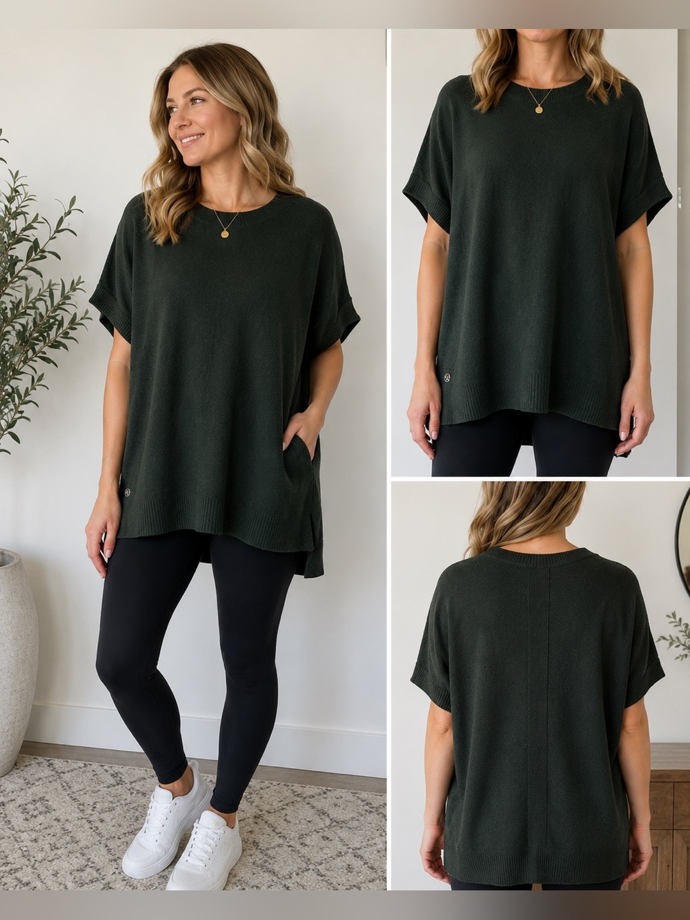 Lululemon OS Dark Green Cashmere Blend Dolman Sleeve Knit Tunic Sweater